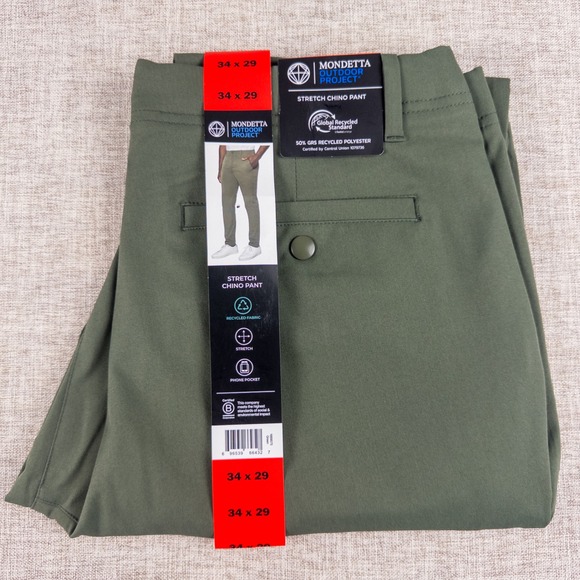 Mondetta Outdoor Project Stretch Chino Pants Men 34x29 Olive Green Tech Travel - Picture 11 of 11